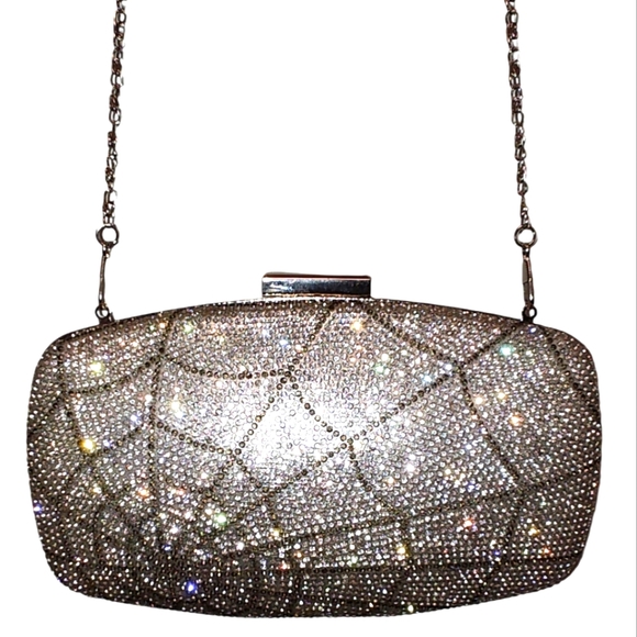 "Spider Web" Rhinestone & Silver Clutch/Crossbody - Picture 2 of 10